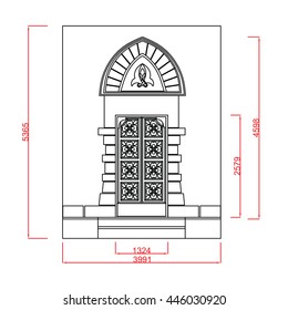 Entrance door  vector line work with dimension on white background