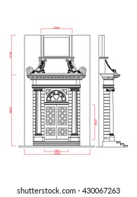 Entrance door and window vector line work with dimension on white background