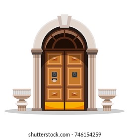 Entrance doors. Design of the facade of the building. Greek archecture.  Vector illustration isolated on white background.