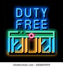 entrance to duty free shop neon light sign vector. Glowing bright icon entrance to duty free shop sign. transparent symbol illustration