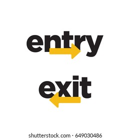 Entrance Entry Exit Signs in Flat Line Icon Modern Style Design
