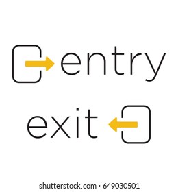 Entrance Entry Exit Signs in Flat Line Icon Modern Style Design