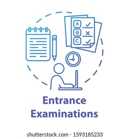 Entrance examination concept icon. Entry exam. Passing test. Fight for study place. Check knowledge and level of training idea thin line illustration. Vector isolated outline drawing