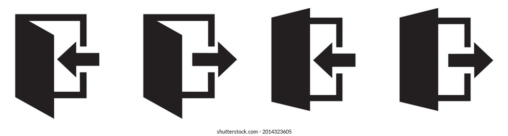 entrance exit door arrow, door open, closed vector illustration