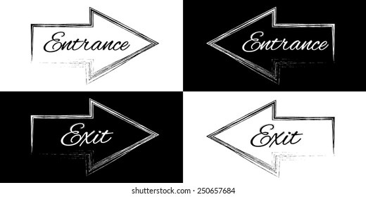 Entrance and exit on a black and white arrows