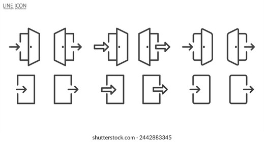 Iconos vectoriales de entrada y salida en estilo de línea. Iniciar sesión y cerrar sesión, iniciar sesión y cerrar sesión iconos aislados en un fondo transparente.