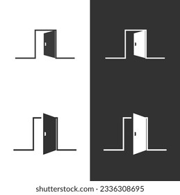 Entrance and exit vector icons and sign. Typography design. Open  Close door. Login, logout, register, password, vip entrance, key, lock or exit vector illustrations.
