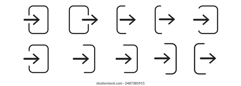 Iconos vectoriales de entrada y salida. Iniciar sesión y cerrar sesión, Inicio de sesión e iconos de cierre de sesión aislados. Vector EPS 10