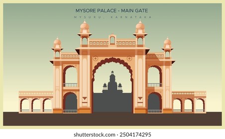 Entrance Gate to Mysore Palace - Amba Vilas Palace -Mysuru, Karnataka - Stock Illustration as EPS 10 File