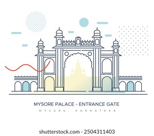 Entrance Gate to Mysore Palace - Amba Vilas Palace -Mysuru, Karnataka - Stock Illustration as EPS 10 File