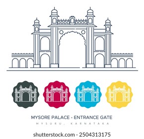 Entrance Gate to Mysore Palace - Amba Vilas Palace -Mysuru, Karnataka - Stock Illustration as EPS 10 File