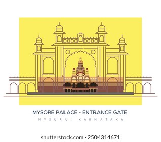 Entrance Gate to Mysore Palace - Amba Vilas Palace -Mysuru, Karnataka - Stock Illustration as EPS 10 File