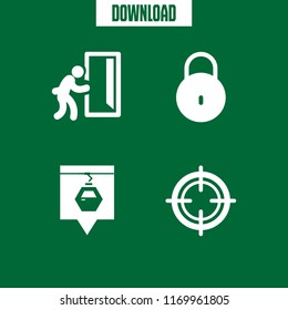 entrance icon. 4 entrance vector set. lock, man and opened exit door, pins gondola and peephole icons for web and design about entrance theme