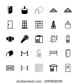 Entrance icon. collection of 25 entrance filled and outline icons such as door, gazebo, door knob, fence, sliding doors, aid post. editable entrance icons for web and mobile.