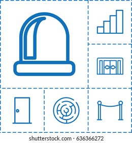 Entrance icon. set of 6 entrance outline icons such as sliding doors, door, red carpet barrier, stair, labyrinth