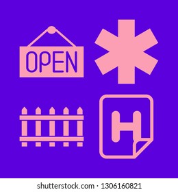 entrance icon set with ambulance sign, open and fence vector illustration