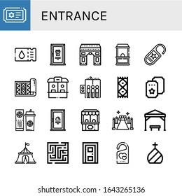 Entrance Icon Set. Collection Of Ticket, Door, Arch, Ticket Office, Do Not Disturb, Carpet, Elevator, Red Carpet, Pergola, Circus Tent, Maze, Dome Icons