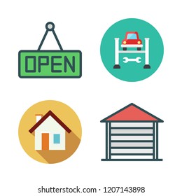 entrance icon set. vector set about garage, open and house icons set.