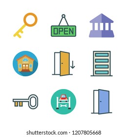 entrance icon set. vector set about house, open, garage and door icons set.