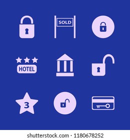 entrance icon. entrance vector icons set hotel three stars, bank, sold house and lock