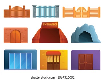 Entrance icons set. Cartoon set of entrance vector icons for web design