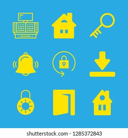 entrance icons set with control system, house and locked vector set