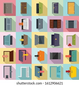 Entrance icons set. Flat set of entrance vector icons for web design