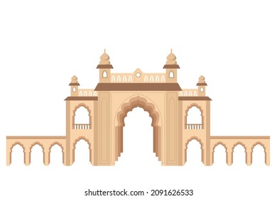 Entrance to the Indian Palace, flat illustration in beige and brown colors, isolated on white background - Shutterstock ID 2091626533