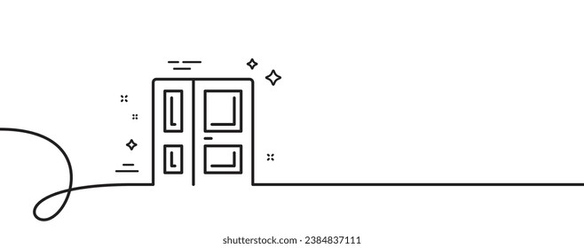 Icono de línea de entrada. Una línea continua con curl. Señal de puerta de entrada. Generar símbolo de salida. Cinta de contorno simple de entrada. Patrón de curva de bucle. Vector