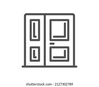 Entrance line icon. Entry door sign. Building exit symbol. Quality design element. Linear style entrance icon. Editable stroke. Vector