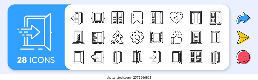 Entrance line icons. Interest rate, AI generate, Inflation icons. Open door, Building entry, Emergency exit. Closed doorway, Doorframe, House entrance outline icons. Vector