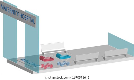 entrance to the lobby of the maternity hospital, on a transparent background, isometric 3d vector illustration