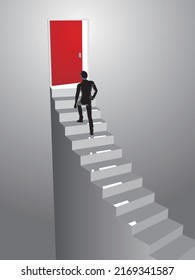 Entrance and man at the end of a long dark staircase vector illustration