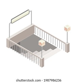 Entrance In Metro Or Subway With Downwards Stairs Isometric Vector Illustration