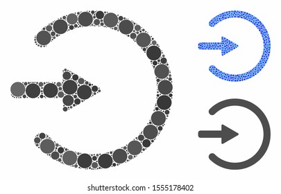 Entrance mosaic of small circles in various sizes and color tones, based on entrance icon. Vector small circles are combined into blue mosaic. Dotted entrance icon in usual and blue versions.