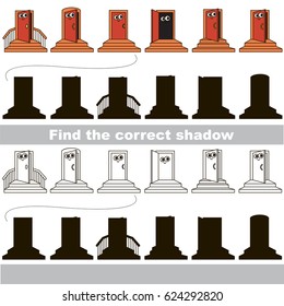Entrance set to find the correct shadow, the matching educational kid game to compare and connect objects and their true shadows, simple gaming level for preschool kids.