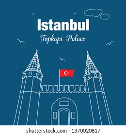 Entrance to the Topkapi palace, Istanbul, Turkey. The large Gate of Salutation. Vector illustration. Tourist attractions in Istanbul.  Topkapi Palace line vector. Ottoman Empire