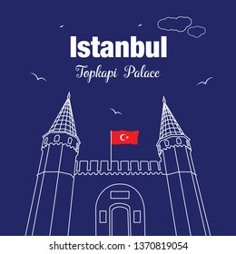 Entrance to the Topkapi palace, Istanbul, Turkey. The large Gate of Salutation. Vector illustration. Tourist attractions in Istanbul.  Topkapi Palace line vector. Ottoman Empire