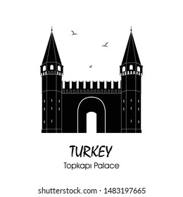 Entrance to the Topkapi palace, Istanbul, Turkey. The large Gate of Salutation. Vector illustration. Tourist attractions in Istanbul. Topkapi Palace line vector. Ottoman Empire