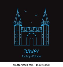 Entrance to the Topkapi palace, Istanbul, Turkey. The large Gate of Salutation. Vector illustration. Tourist attractions in Istanbul. Topkapi Palace line vector. Ottoman Empire