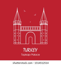 Entrance to the Topkapi palace, Istanbul, Turkey. The large Gate of Salutation. Vector illustration. Tourist attractions in Istanbul. Topkapi Palace line vector. Ottoman Empire