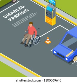 Entrance for urban parking for disabled peoples. Zone for handicapped and disability driver. Vector illustration