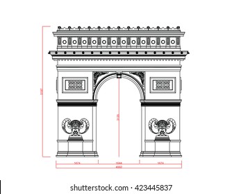 Entrance  vector line work with dimension on white background