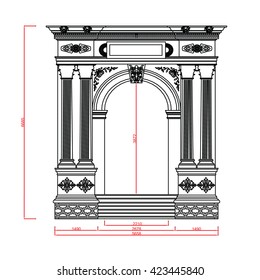 Entrance  vector line work with dimension on white background