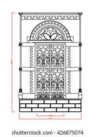 Entrance window vector line work with dimension on white background