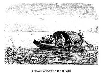 Entrance to the Yary River in Oiapoque, Brazil, drawing by Riou from a sketch by Dr. Crevaux, vintage engraved illustration. Le Tour du Monde, Travel Journal, 1880