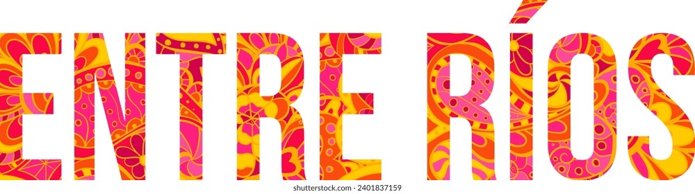 Entre Ríos Province text with doodle pattern. Isolated vector element
