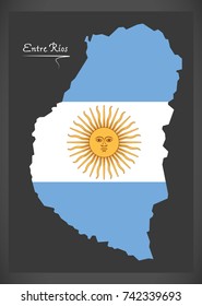 Entre Rios map of Argentina with Argentinian national flag illustration