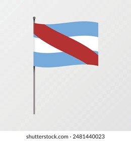 Entre Rios region flag on flagpole. Vector illustration.