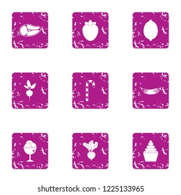 Entremets icons set. Grunge set of 9 entremets vector icons for web isolated on white background